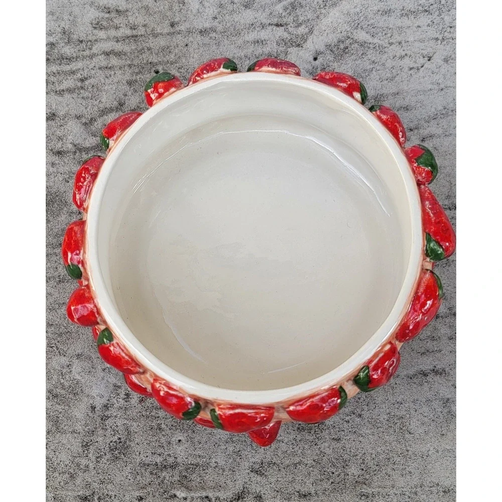 Vintage Costa Italy Ceramic Strawberry Jar with Lid Hand Painted Cottage Farm